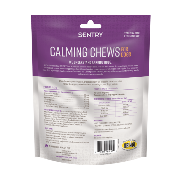 SENTRY Calming Chews for Dogs (back label)